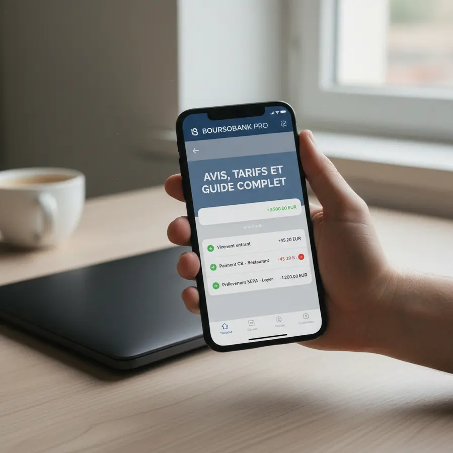BoursoBank Pro : smartphone affichant l’interface de l’application bancaire.