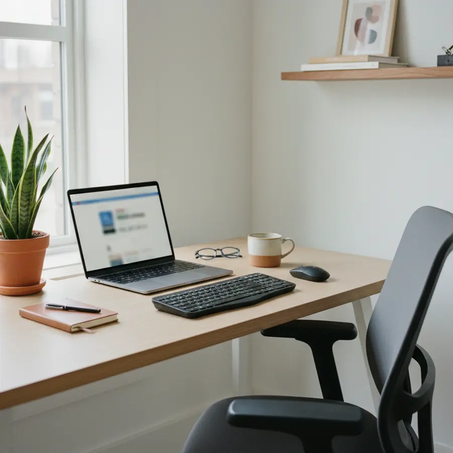 Bureau télétravail bien aménagé pour la santé dans un espace organisé