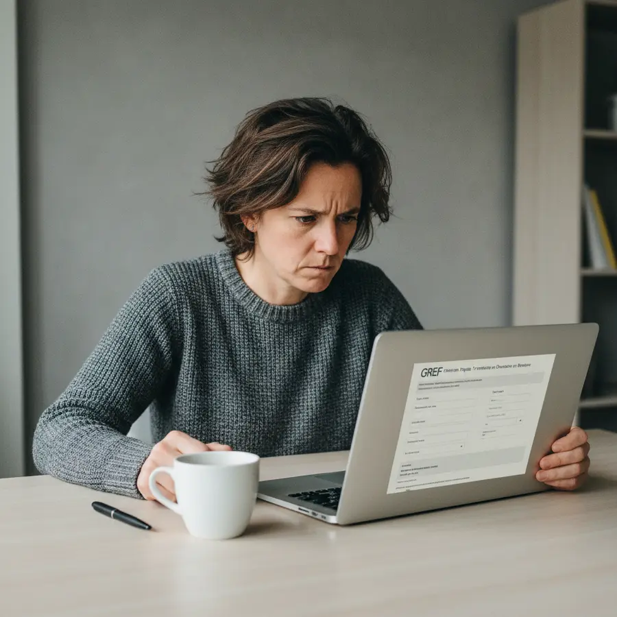 GREF Bretagne : Emploi, Formation et Orientation en Bretagne - Photo Chômeur frustré remplissant un formulaire d'emploi en ligne.