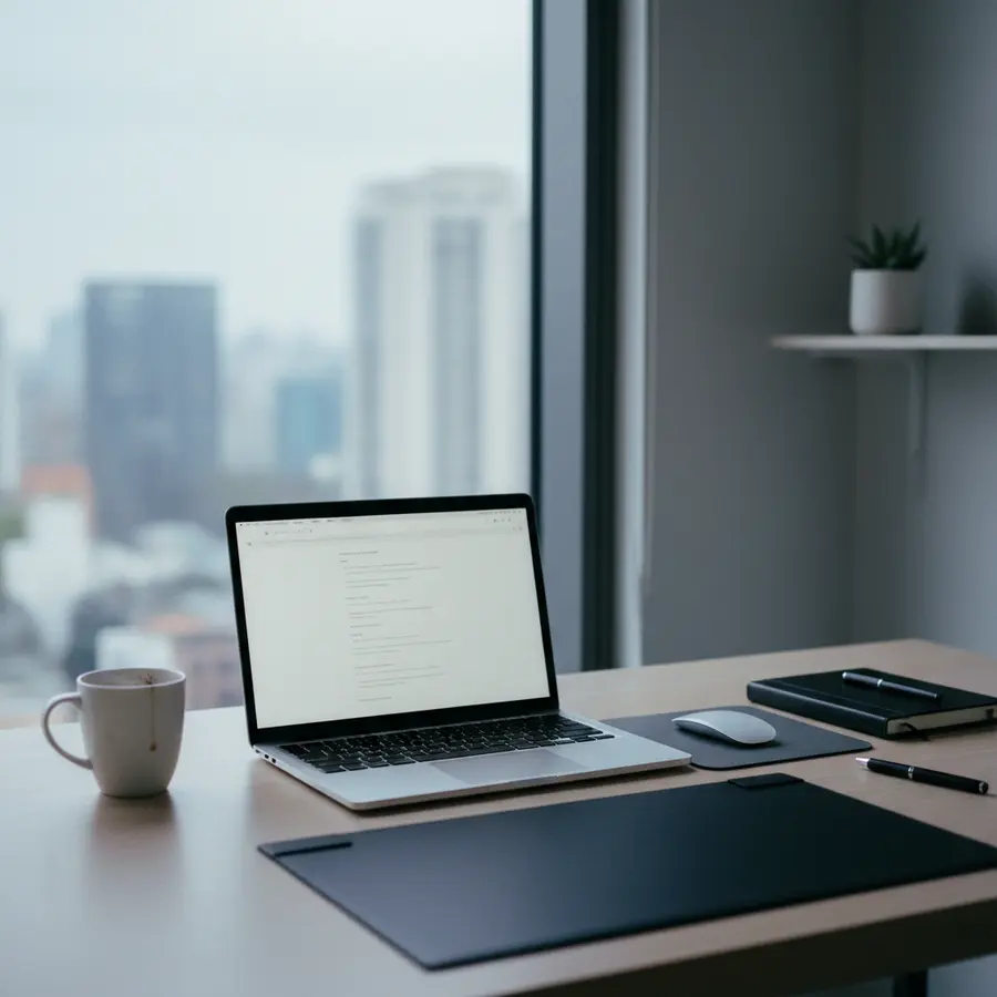 Henrri Facture : bureau organisé avec ordinateur portable pour gestion financière efficace