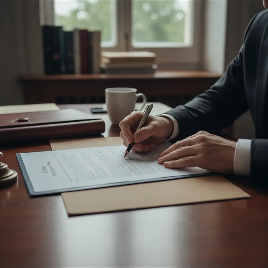 Liquidation judiciaire en Ille-et-Vilaine : signature de documents juridiques dans un bureau