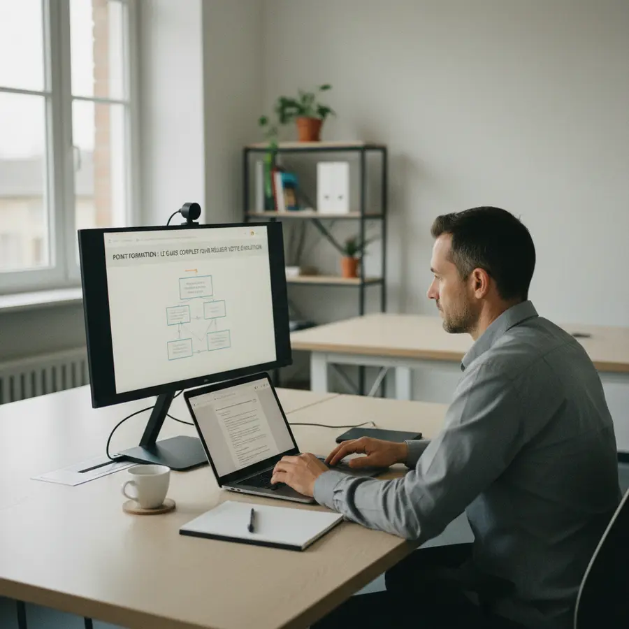 Point formation : Le guide complet pour réussir votre évolution - Photo Apprenant concentré en formation en ligne sur la formation point formation