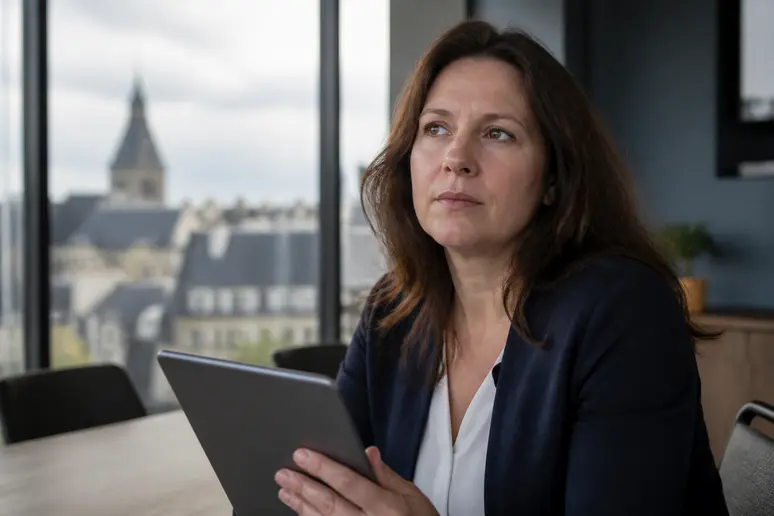 Femme consultant attentivement un devis de bilan de compétences dans un bureau à Rennes.