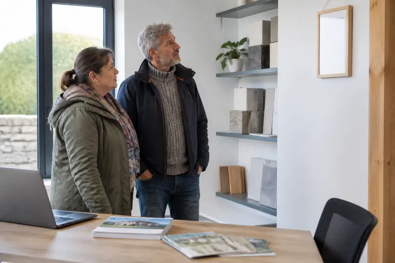 Couple breton examinant un certificat d'entreprise d'isolation RGE certifiée à Rennes.
