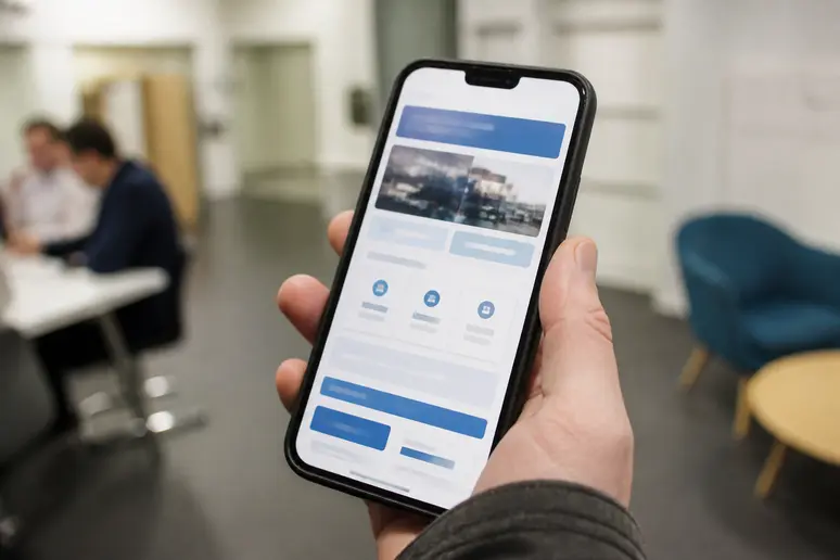 Main tenant un smartphone affichant le site France Travail, illustrant les démarches de financement pour les formations professionnelles.
