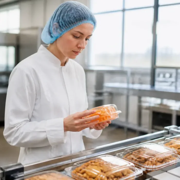 Un employé vérifiant la production industrielle dans un cadre de contrat de mission en usine agroalimentaire