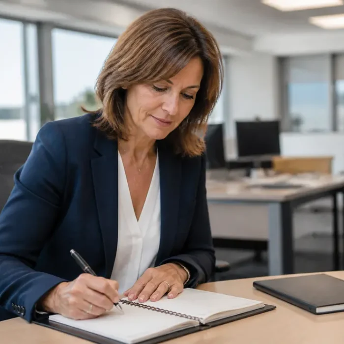 Une employée organisant son planning pour cumuler 2 emplois temps plein et temps partiel au bureau.
