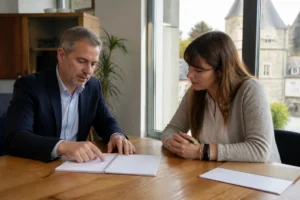Gestionnaire et salarié discutant autour d'un planning lors de l'annualisation temps de travail