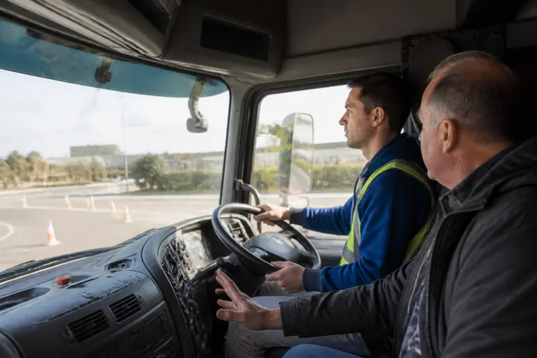 Poste de conduite d'un camion utilisé pour l'apprentissage du financement permis poids lourd.