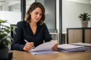 Salarié consultant des documents administratifs au bureau lors d'une procédure de licenciement inaptitude indemnité.