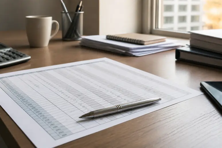 Relevé détaillé d'horaires et de récupération des heures supplémentaires posé sur un bureau.