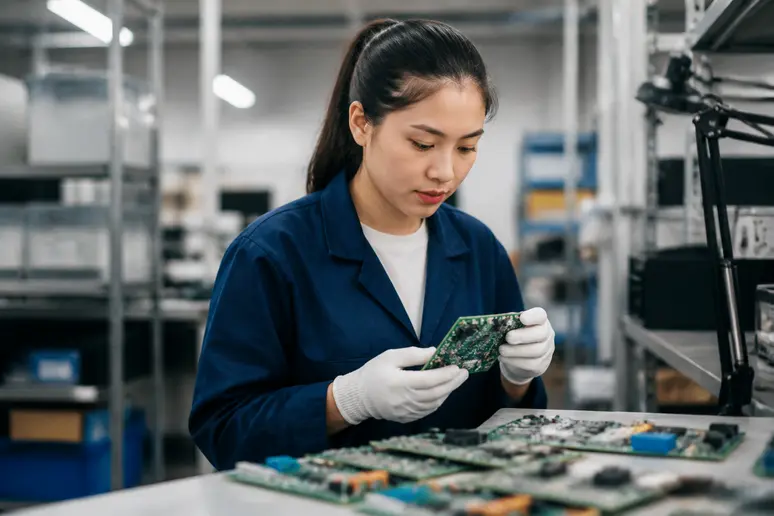 Technicien en atelier d'assemblage électronique préparant sa candidature pour le site de Safran Fougères