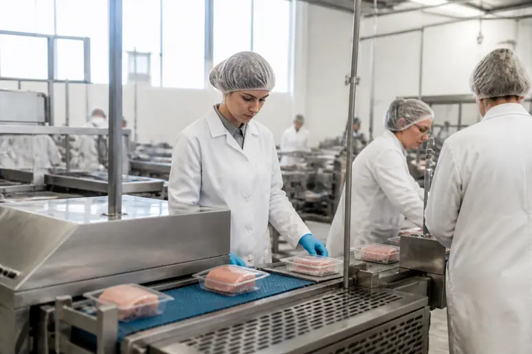Ligne de production et conditionnement dans l'usine agroalimentaire Vandemoortele à Torcé