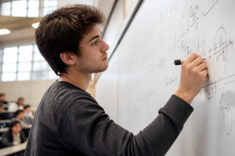 Candidat résolvant des équations scientifiques lors de la préparation aux concours d'admission des grandes écoles